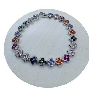 Floral Multicolor Sparkly Bracelet for small wrist in silver tone base